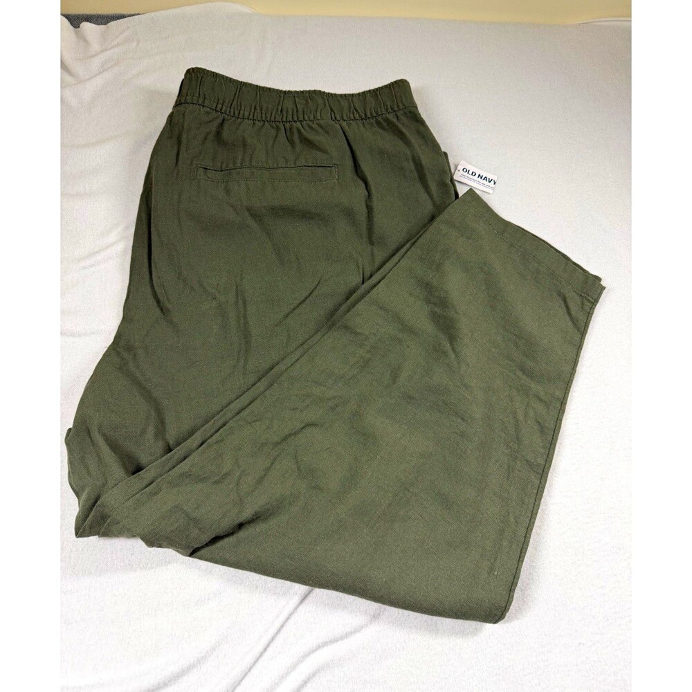 Old Navy Womens Pants Plus Size 3X Green Linen High Rise Tapered Drawstring 468